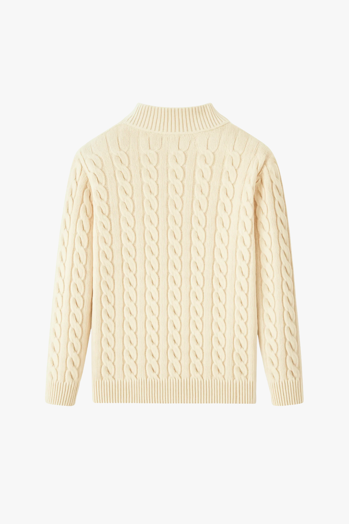 Kacob | Cable Knit Quarter Zip Jumper – Oatmeal Funnel Neck Sweater