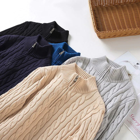 Kacob | Cable Knit Quarter Zip Jumper – Funnel Neck Sweater