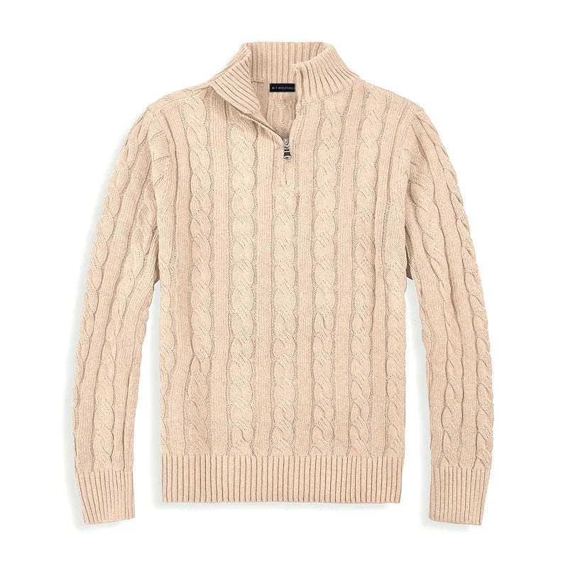 Kacob | Cable Knit Quarter Zip Jumper – Funnel Neck Sweater