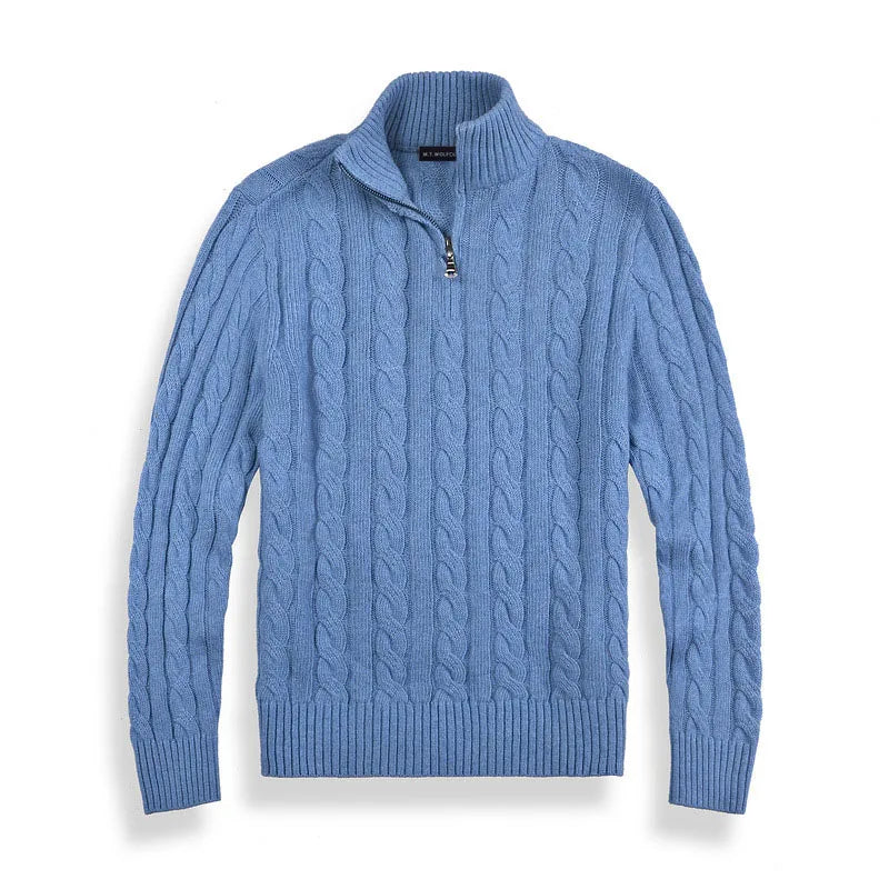 Kacob | Cable Knit Quarter Zip Jumper – Funnel Neck Sweater