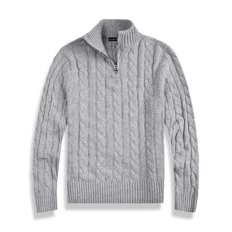 Kacob | Cable Knit Quarter Zip Jumper – Funnel Neck Sweater