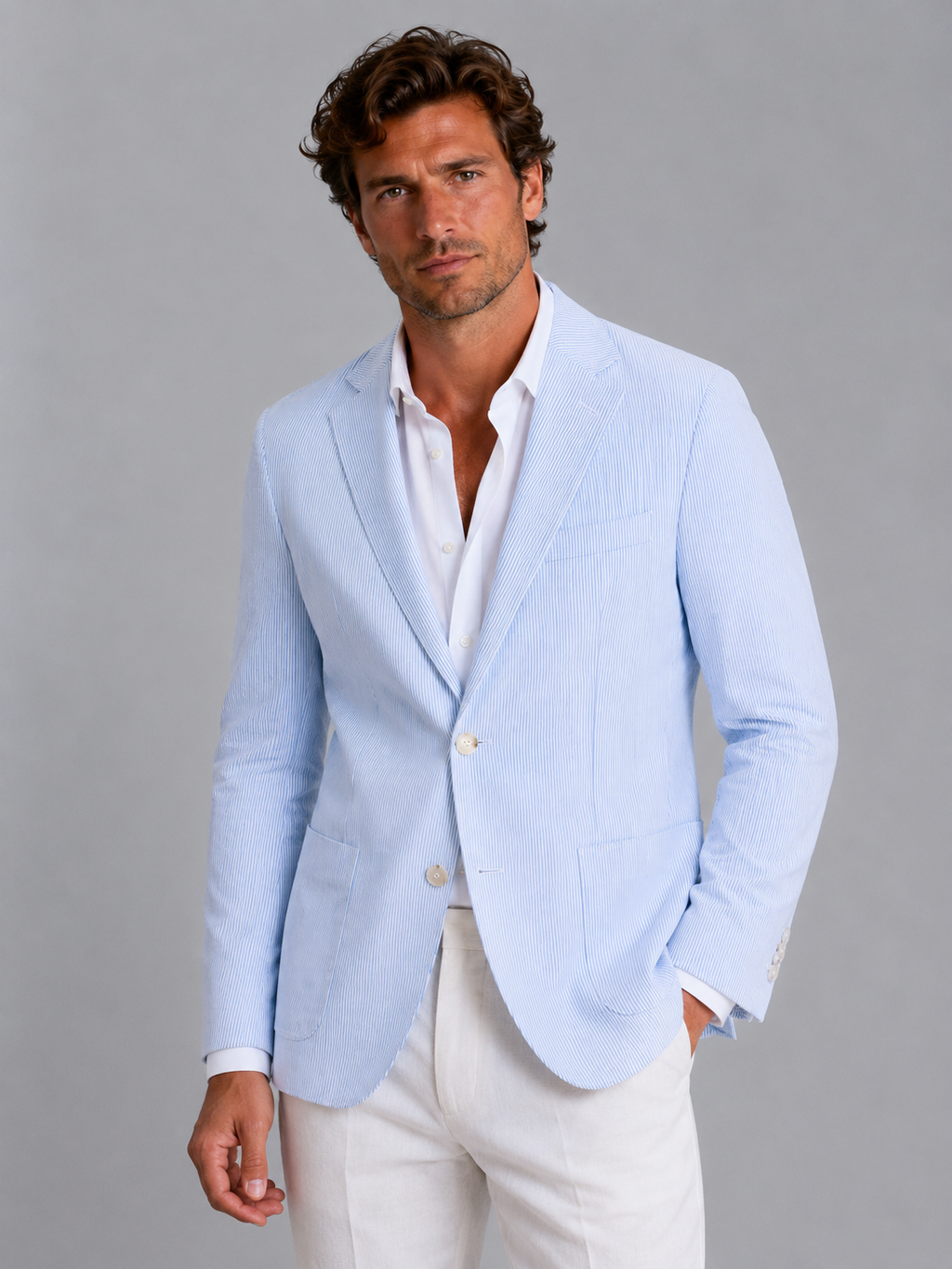 Kacob | Men's Seersucker Blazer – Slim Fit Summer Jacket