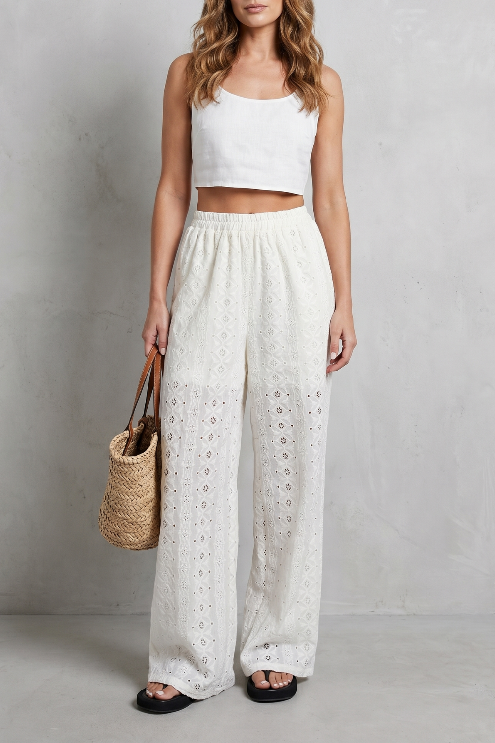 Kacob | Broderie Anglaise Wide Leg Trousers