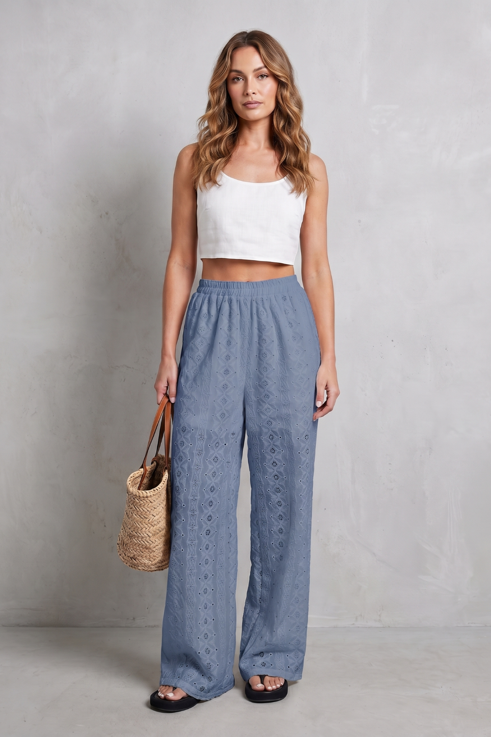 Kacob | Broderie Anglaise Wide Leg Trousers