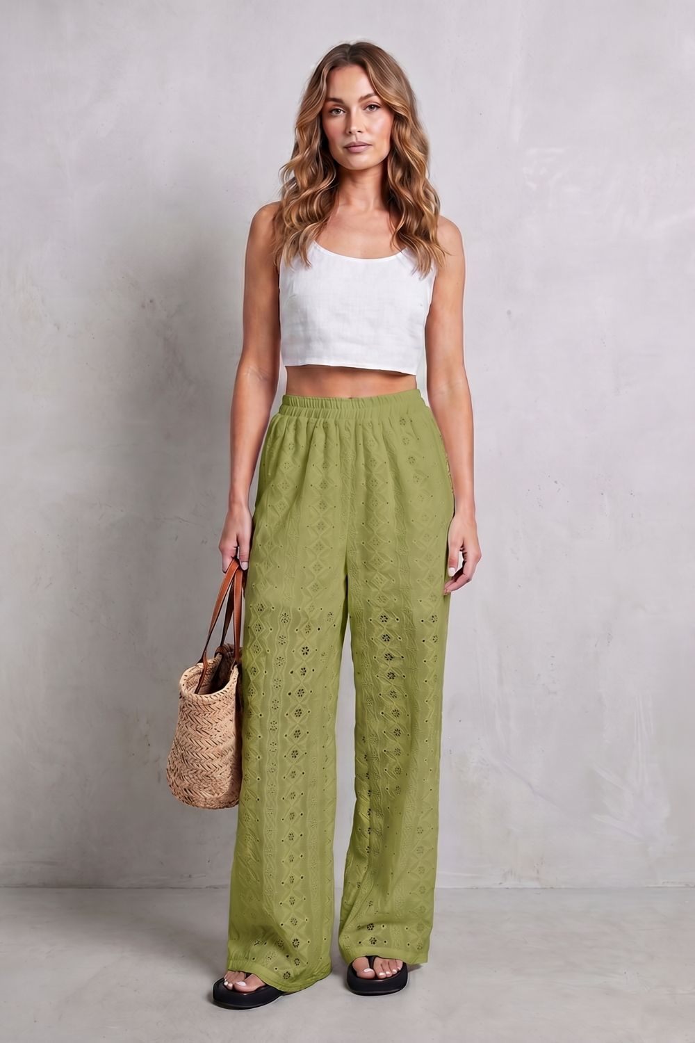 Kacob | Broderie Anglaise Wide Leg Trousers