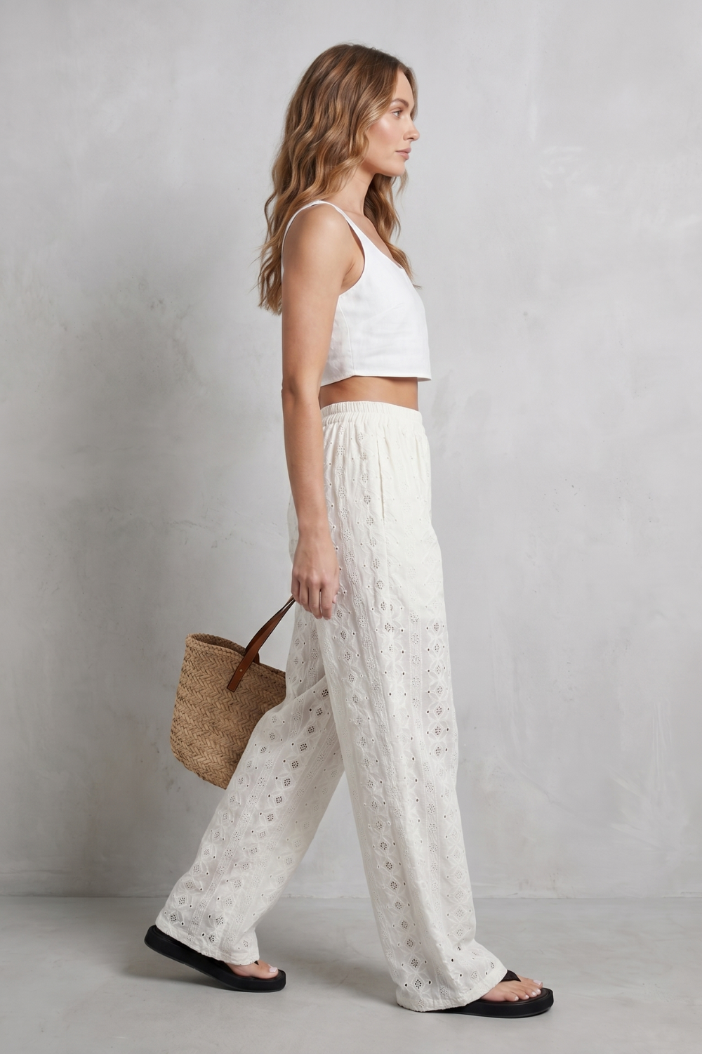 Kacob | Broderie Anglaise Wide Leg Trousers