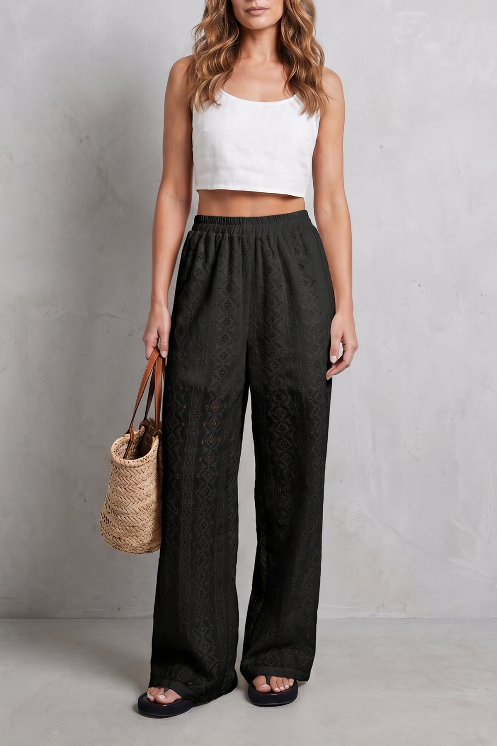 Kacob | Broderie Anglaise Wide Leg Trousers