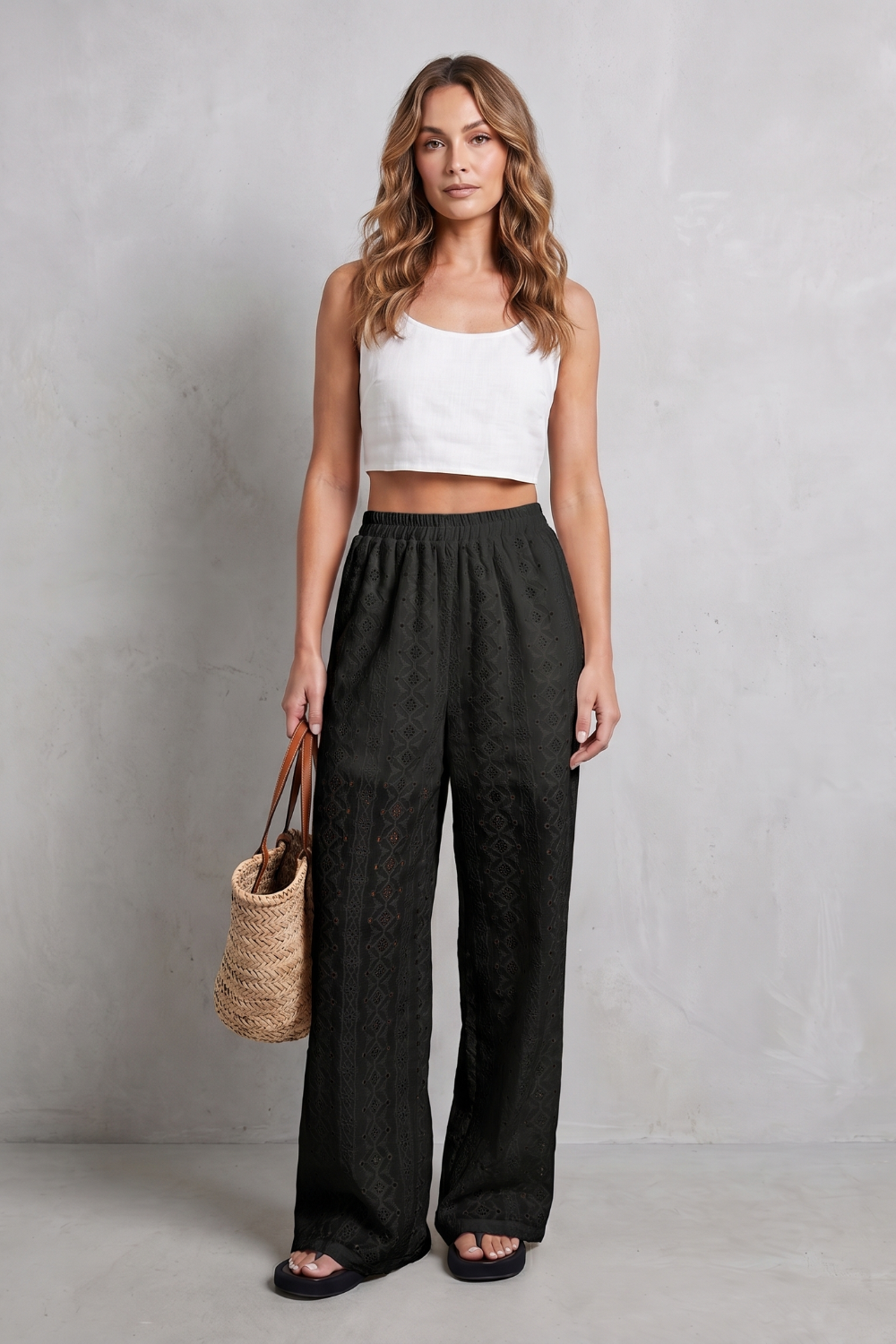 Kacob | Broderie Anglaise Wide Leg Trousers