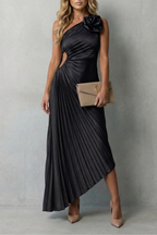 Kacob | One-Shoulder Pleated Maxi Dress with Cut-Out