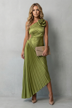 Kacob | One-Shoulder Pleated Maxi Dress with Cut-Out