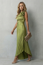 Kacob | One-Shoulder Pleated Maxi Dress with Cut-Out