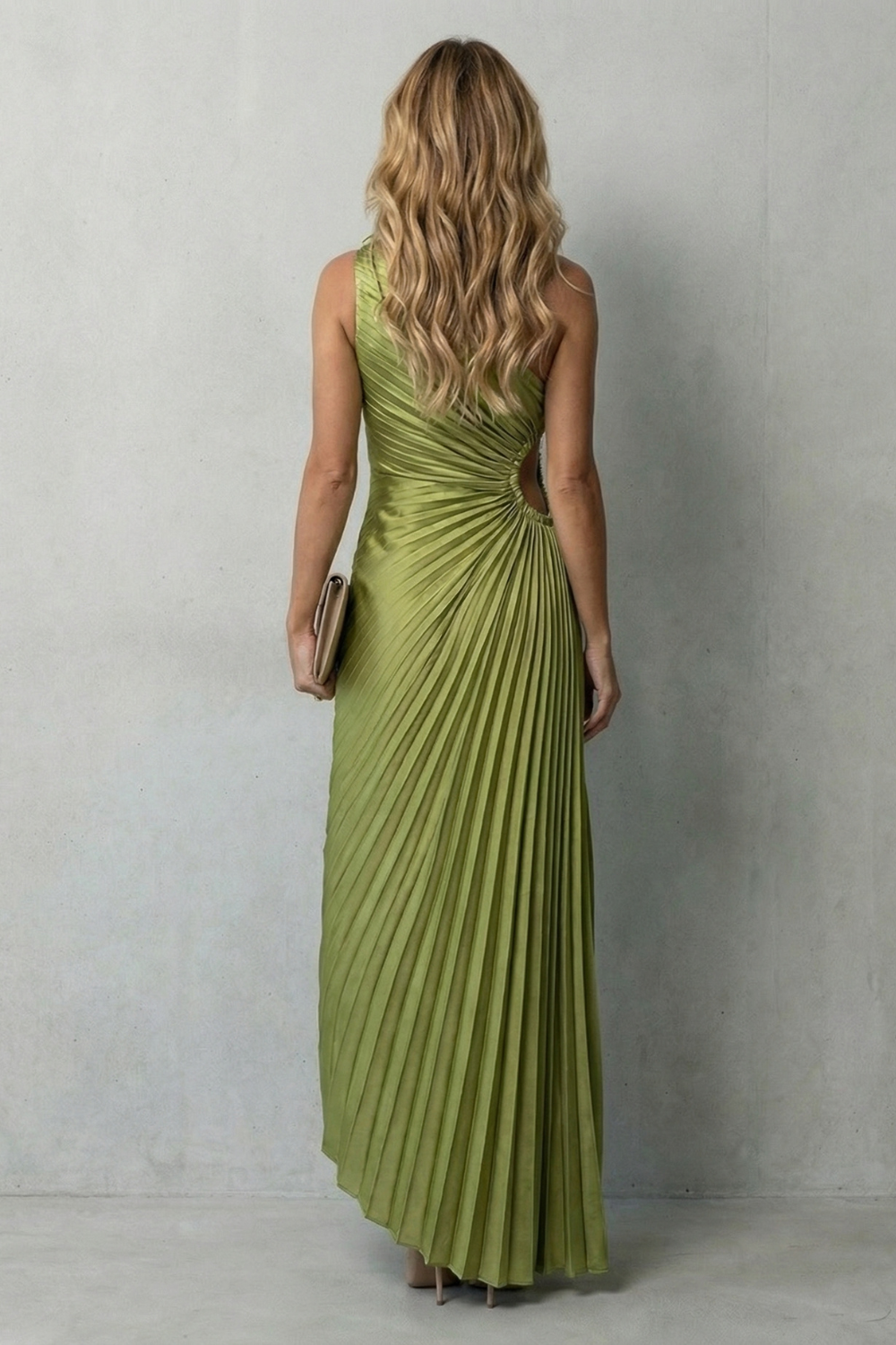 Kacob | One-Shoulder Pleated Maxi Dress with Cut-Out