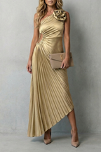 Kacob | One-Shoulder Pleated Maxi Dress with Cut-Out