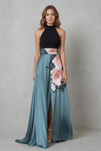 Kacob | Halter Floral Panel Maxi Dress with Slit