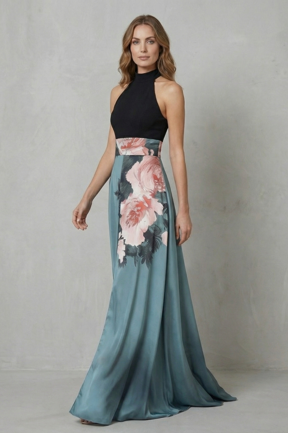 Kacob | Halter Floral Panel Maxi Dress with Slit