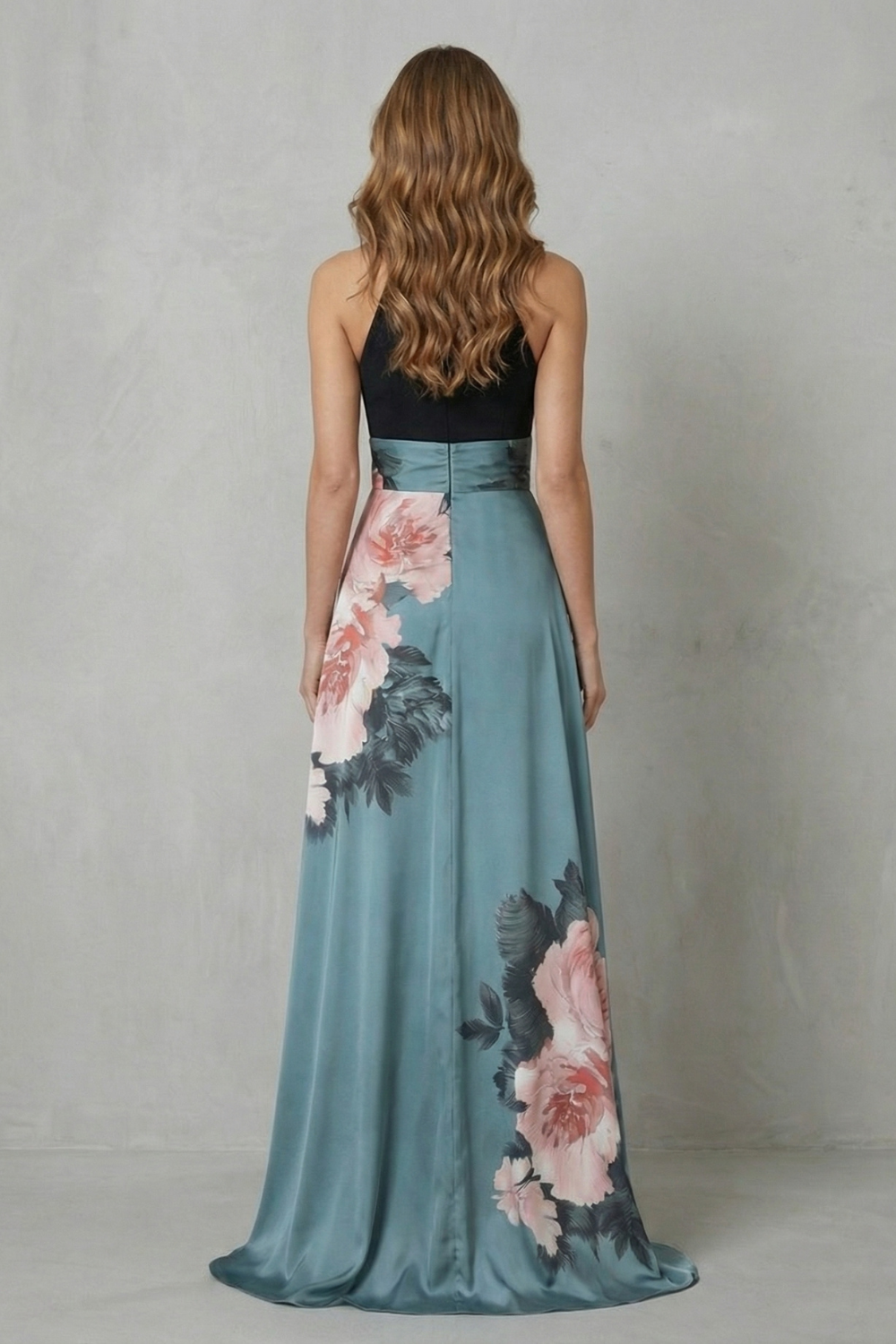 Kacob | Halter Floral Panel Maxi Dress with Slit