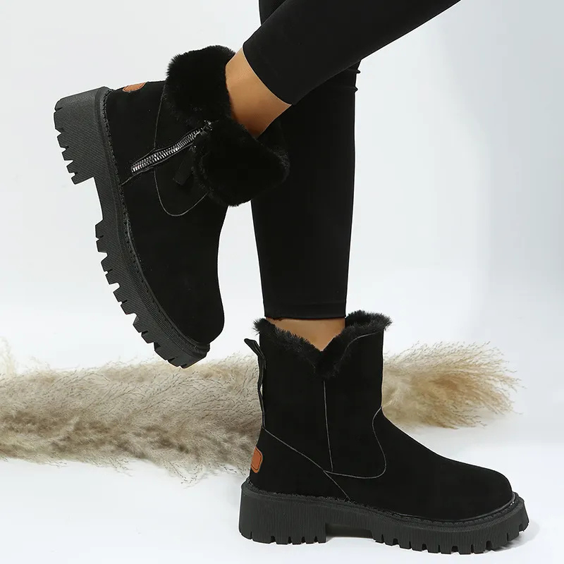Kacob | Fur-Trim Chunky Ankle Boots