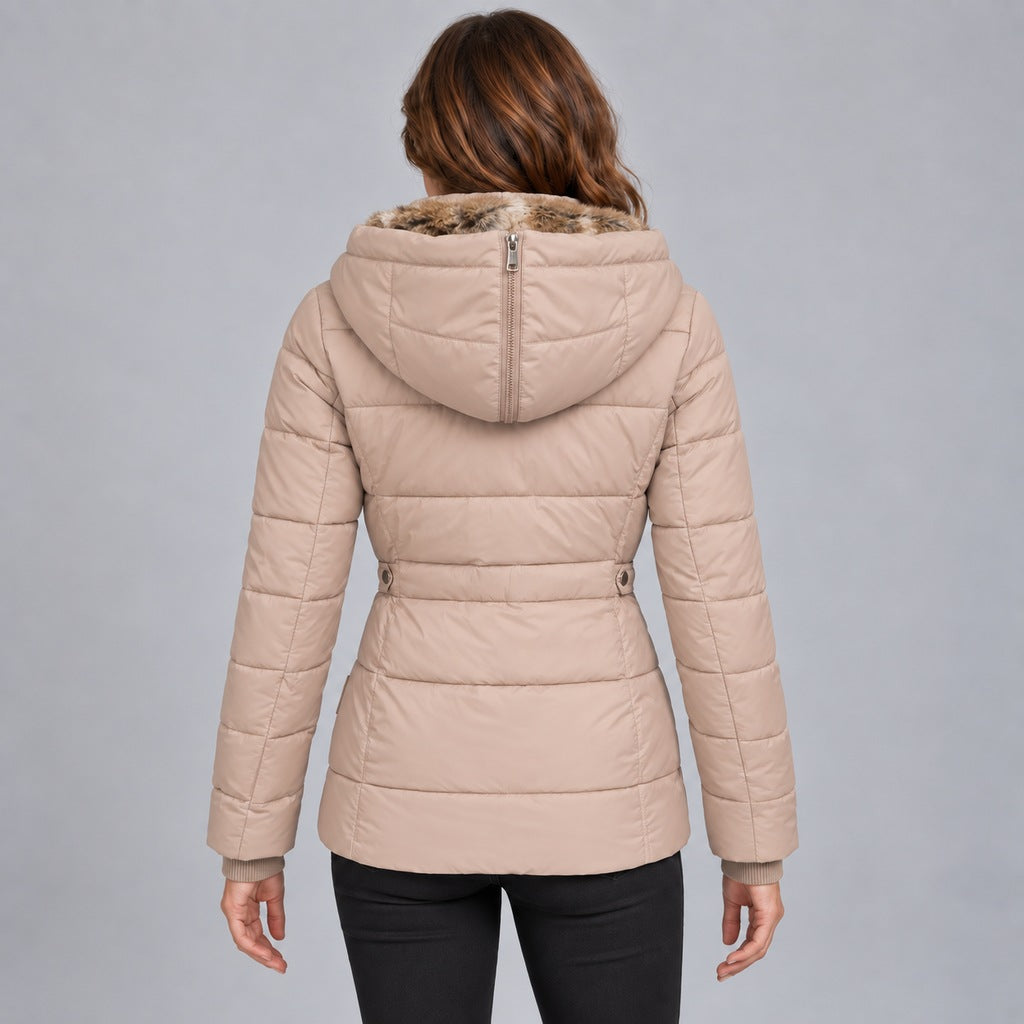 Kacob | Women's Fitted Puffer Winter Jacket with Faux Fur Lined Hood – Quilted Padded Short Coat
