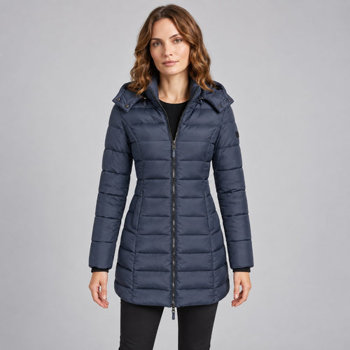Kacob | Women's Long Hooded Puffer Jacket with Zip Front – Fitted Quilted Padded Winter Coat