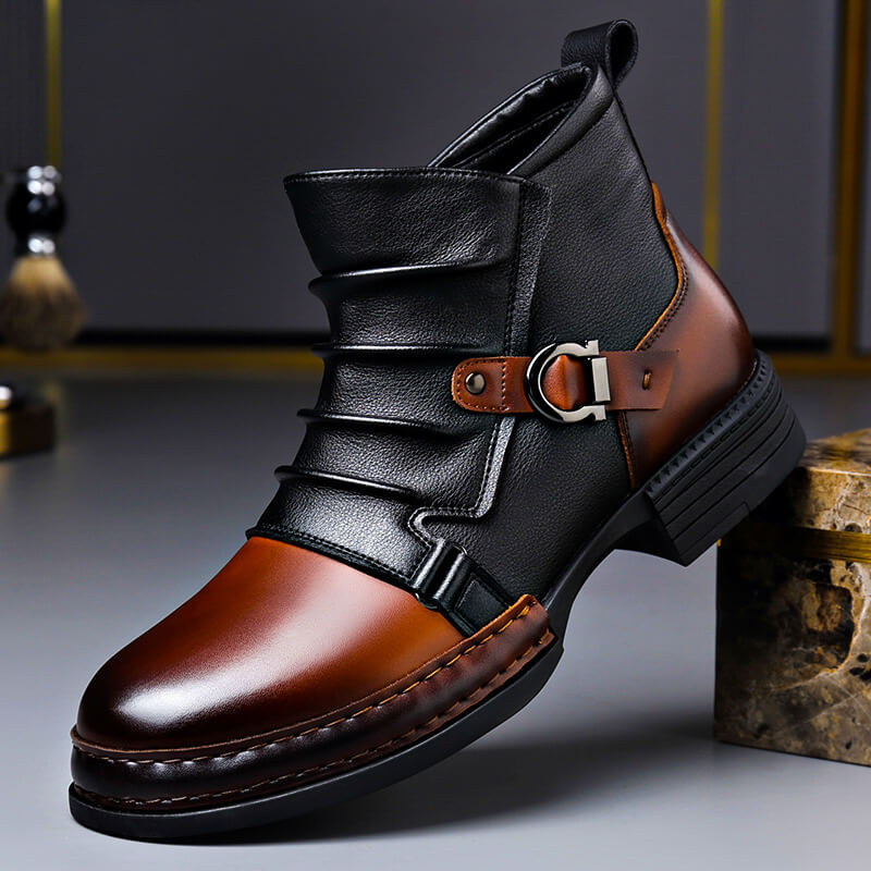 Kacob | Two-Tone Buckle Leather Boots