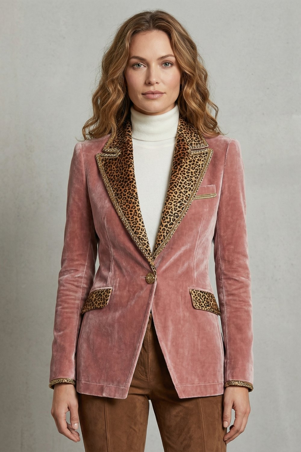 Kacob | Leopard Trim Velvet Blazer