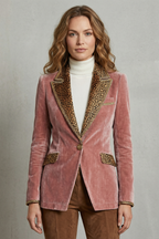 Kacob | Leopard Trim Velvet Blazer
