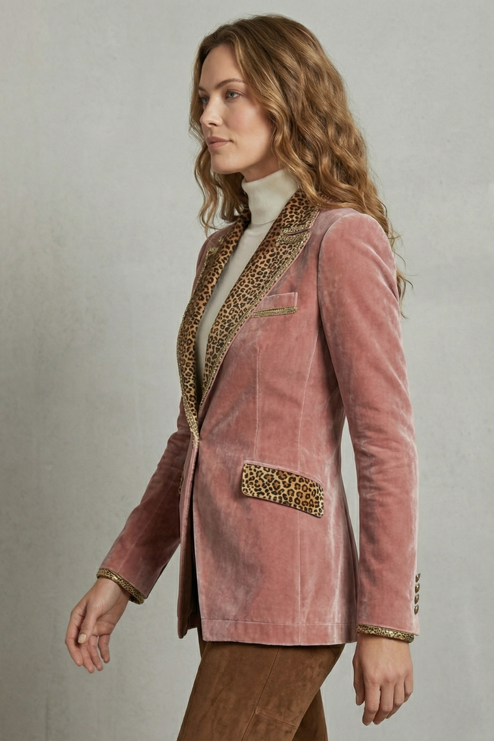 Kacob | Leopard Trim Velvet Blazer