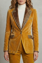 Kacob | Leopard Trim Velvet Blazer