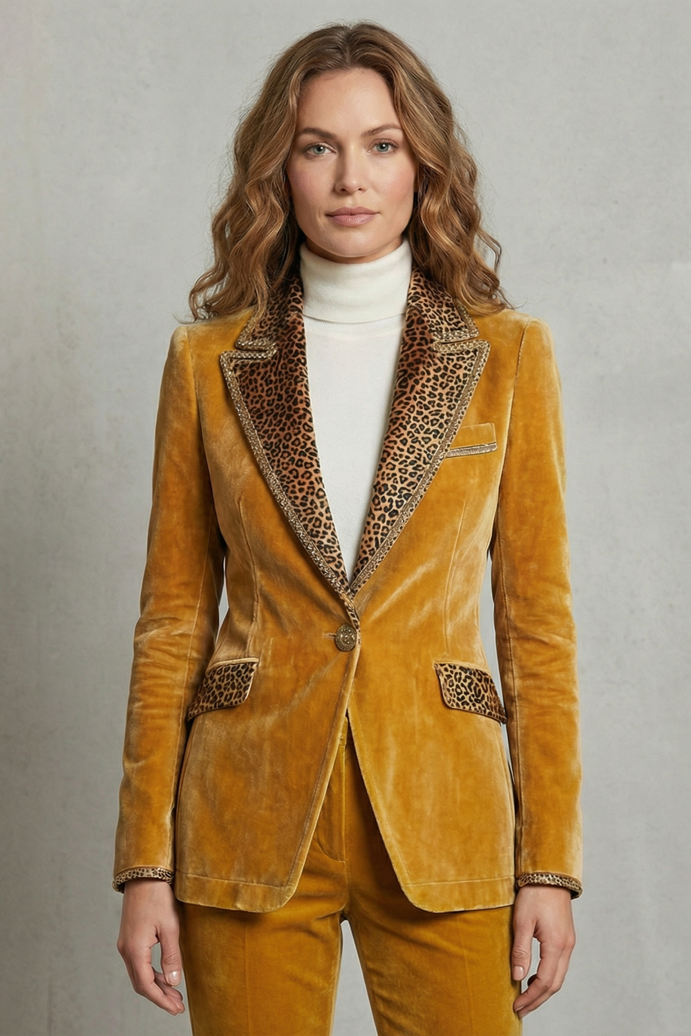 Kacob | Leopard Trim Velvet Blazer