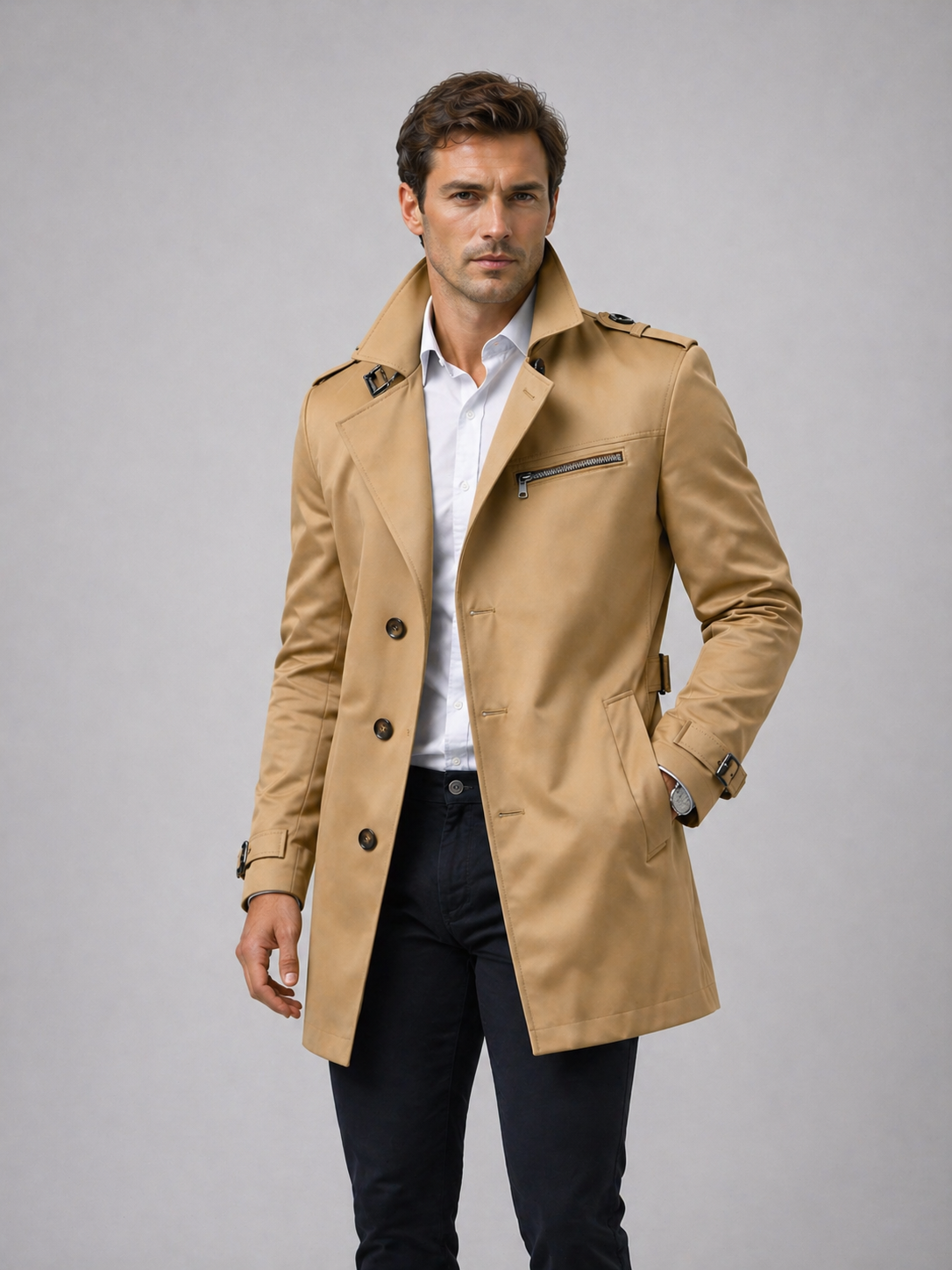 Kacob | Men's Double-Breasted Trench Coat