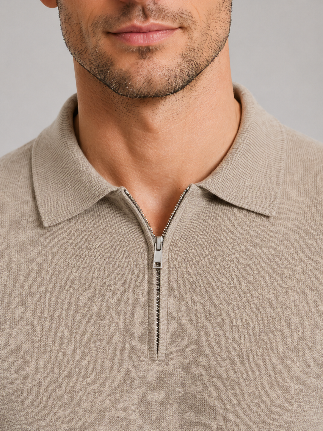 Kacob | Quarter Zip Polo Jumper – Fine Knit Long Sleeve Sweater