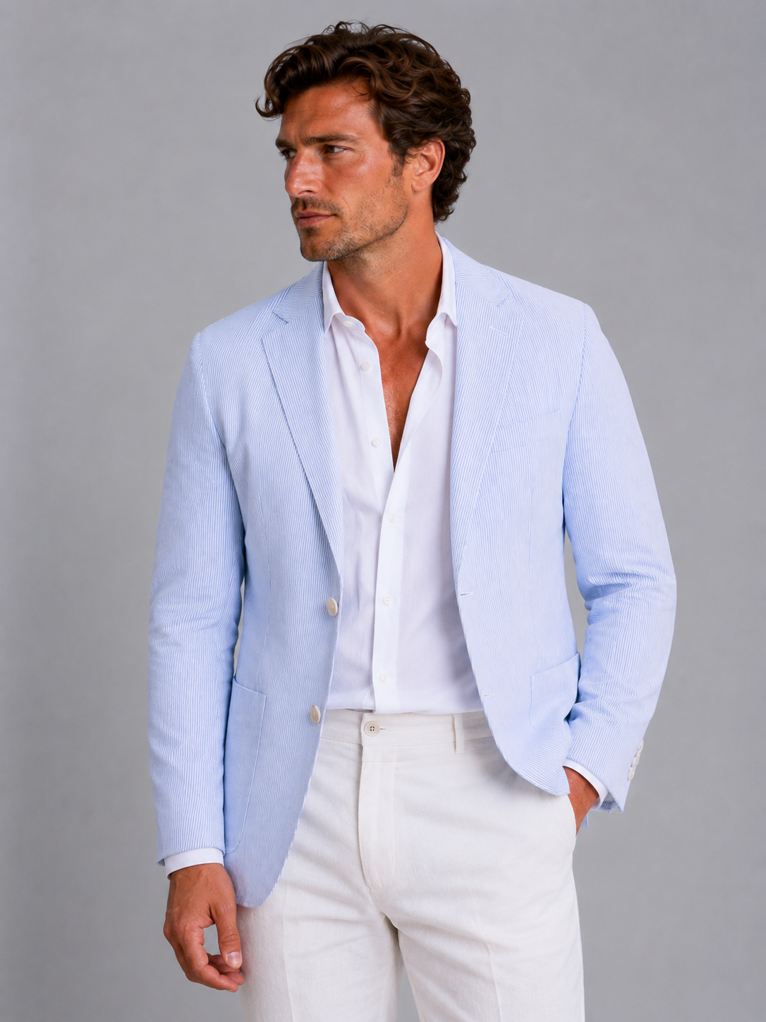 Kacob | Men's Seersucker Blazer – Slim Fit Summer Jacket