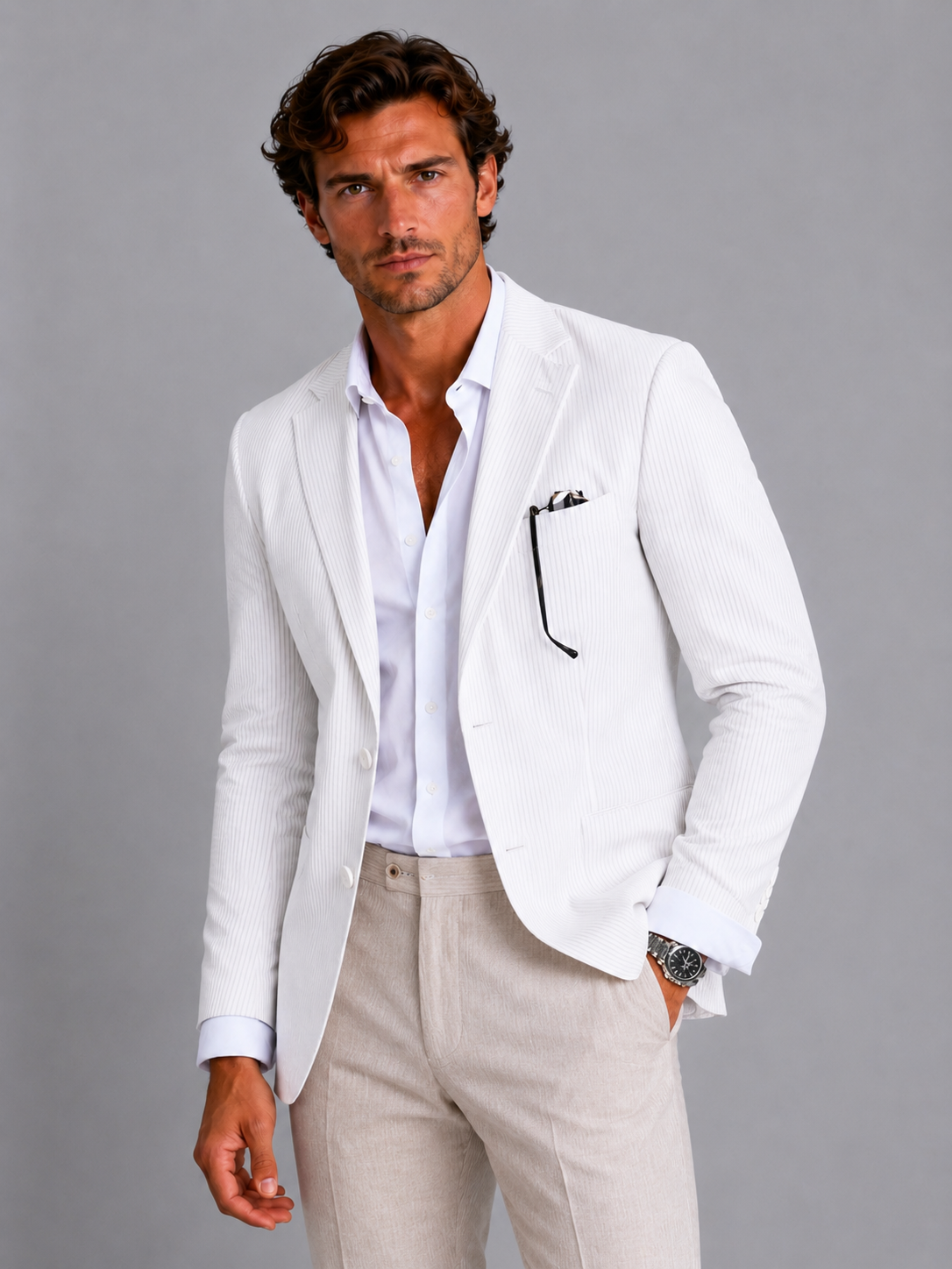 Kacob | Men's Seersucker Blazer – Slim Fit Summer Jacket