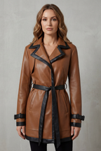 Kacob | Faux Leather Belted Trench Coat