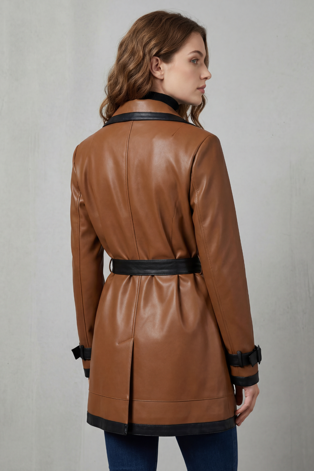Kacob | Faux Leather Belted Trench Coat