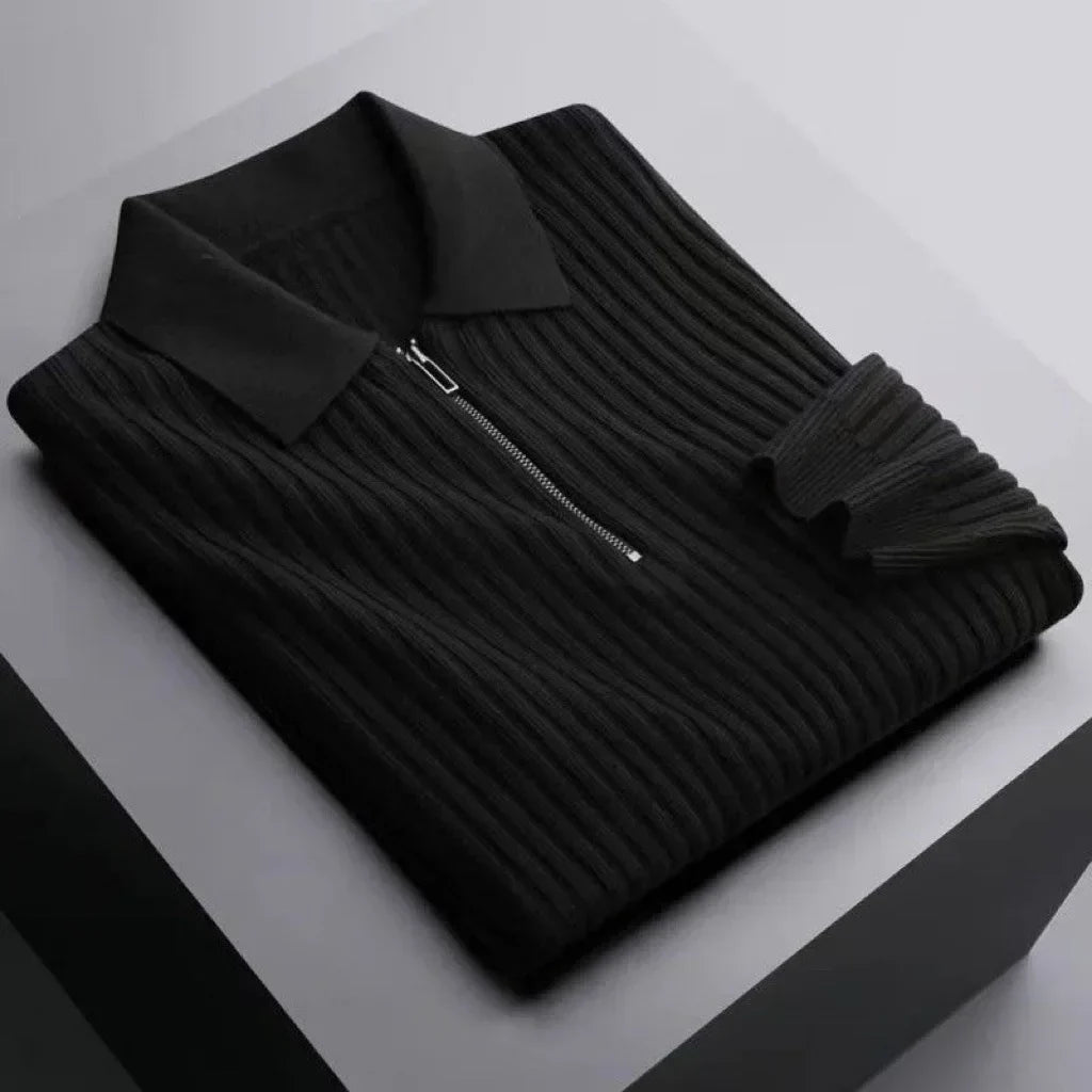 Kacob | Ribbed Knit Half Zip Polo Sweater – Quarter Zip Jumper