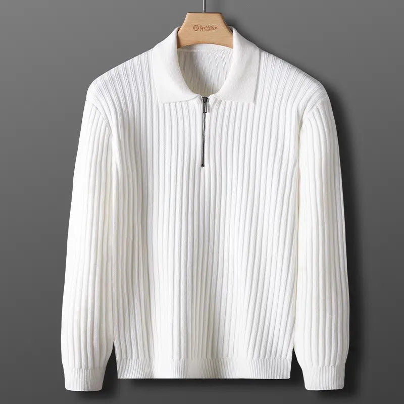 Kacob | Ribbed Knit Half Zip Polo Sweater – Quarter Zip Jumper