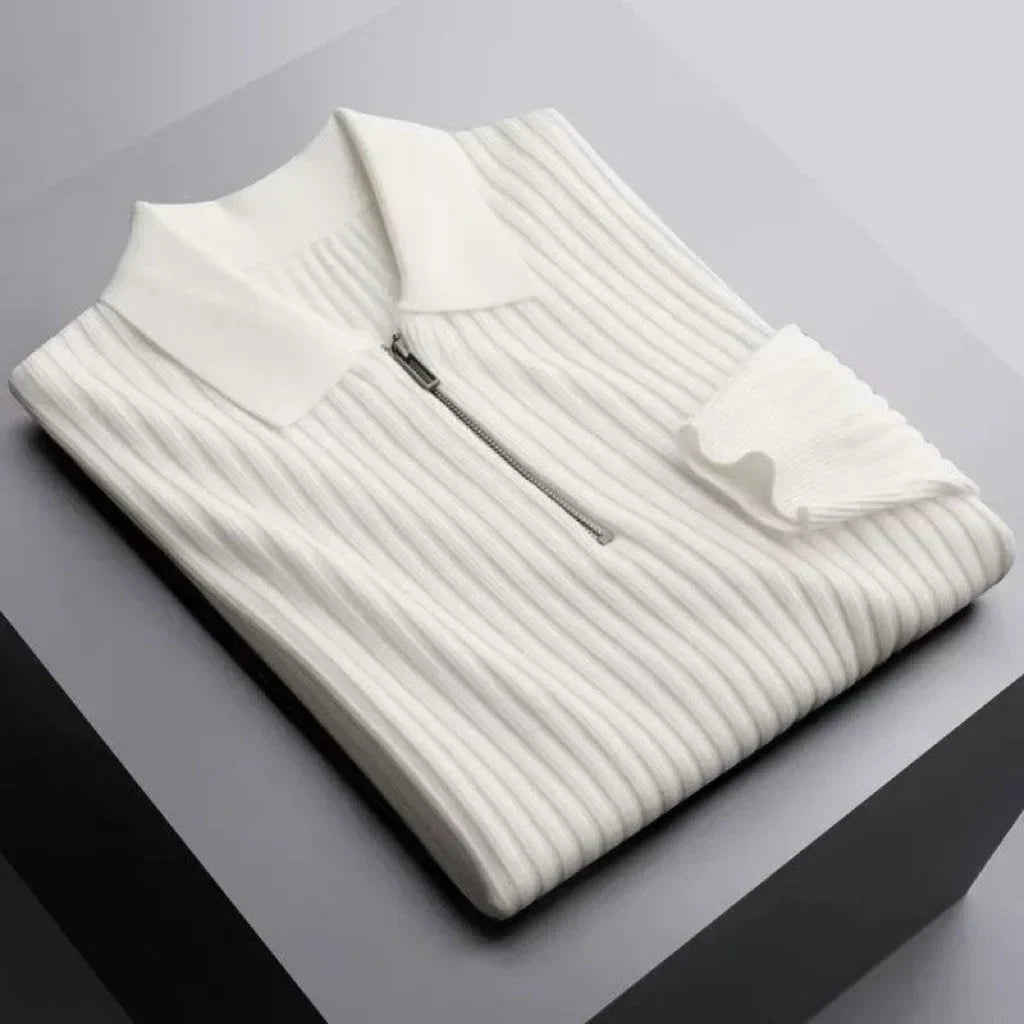 Kacob | Ribbed Knit Half Zip Polo Sweater – Quarter Zip Jumper