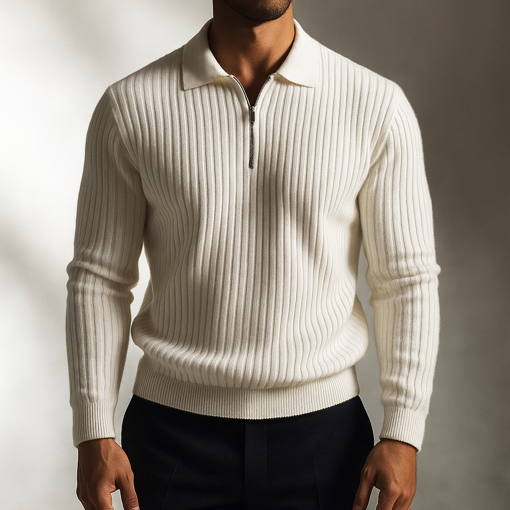 Kacob | Ribbed Knit Half Zip Polo Sweater – Quarter Zip Jumper