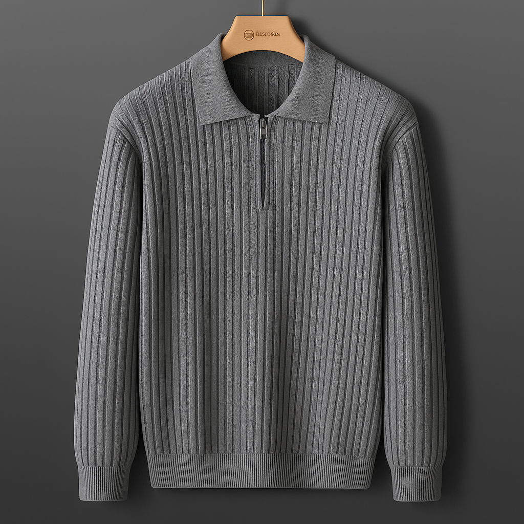 Kacob | Ribbed Knit Half Zip Polo Sweater – Quarter Zip Jumper