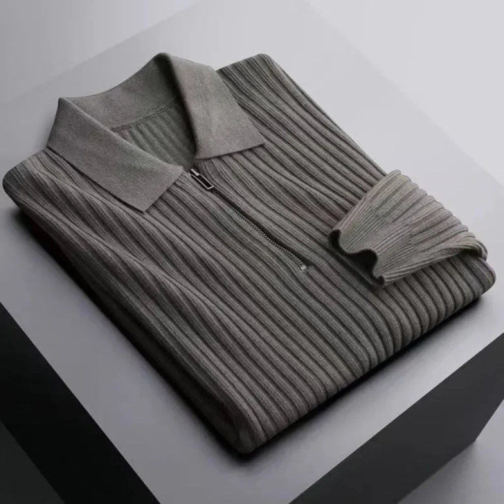 Kacob | Ribbed Knit Half Zip Polo Sweater – Quarter Zip Jumper
