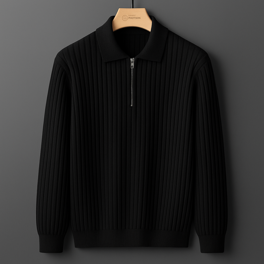 Kacob | Ribbed Knit Half Zip Polo Sweater – Quarter Zip Jumper
