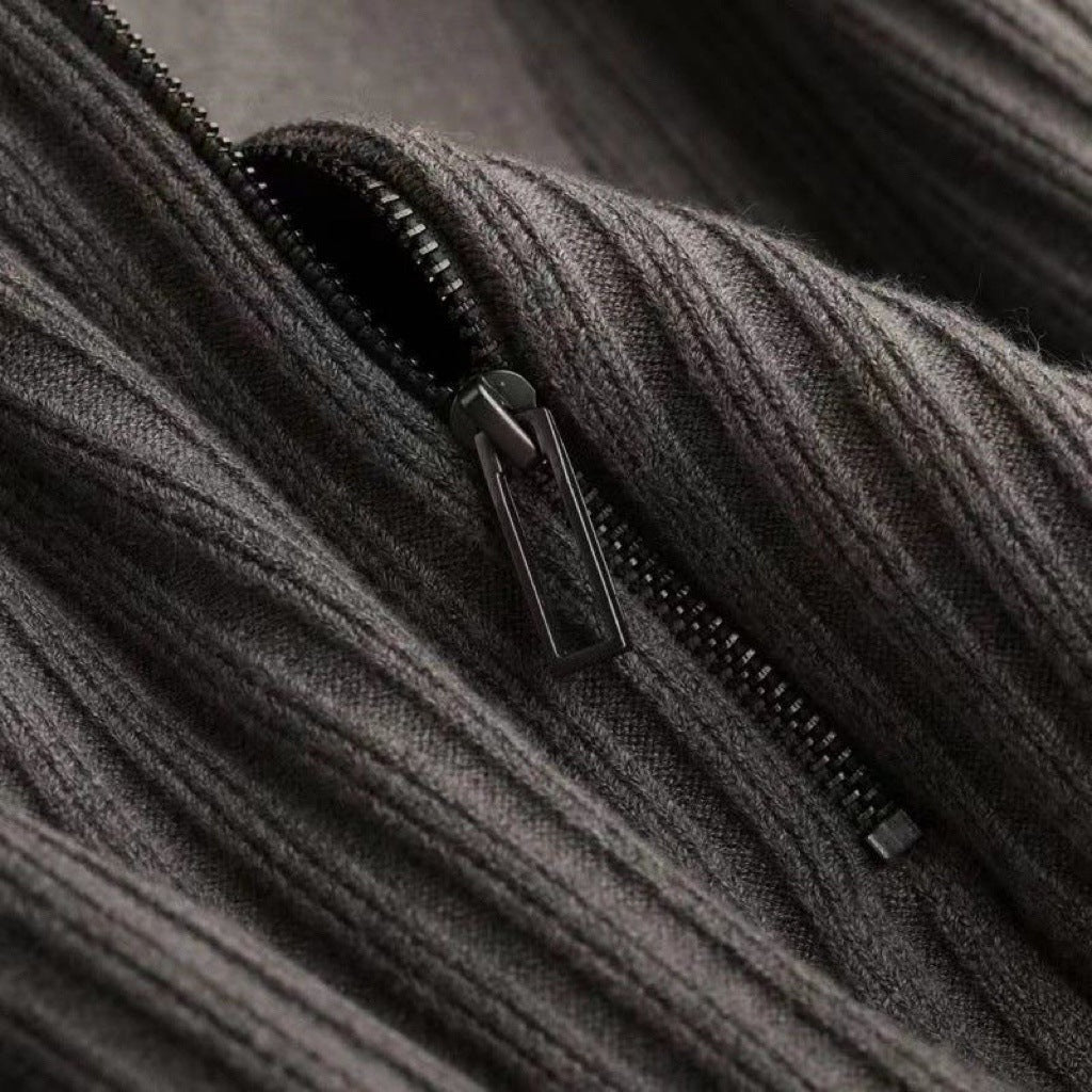 Kacob | Ribbed Knit Half Zip Polo Sweater – Quarter Zip Jumper