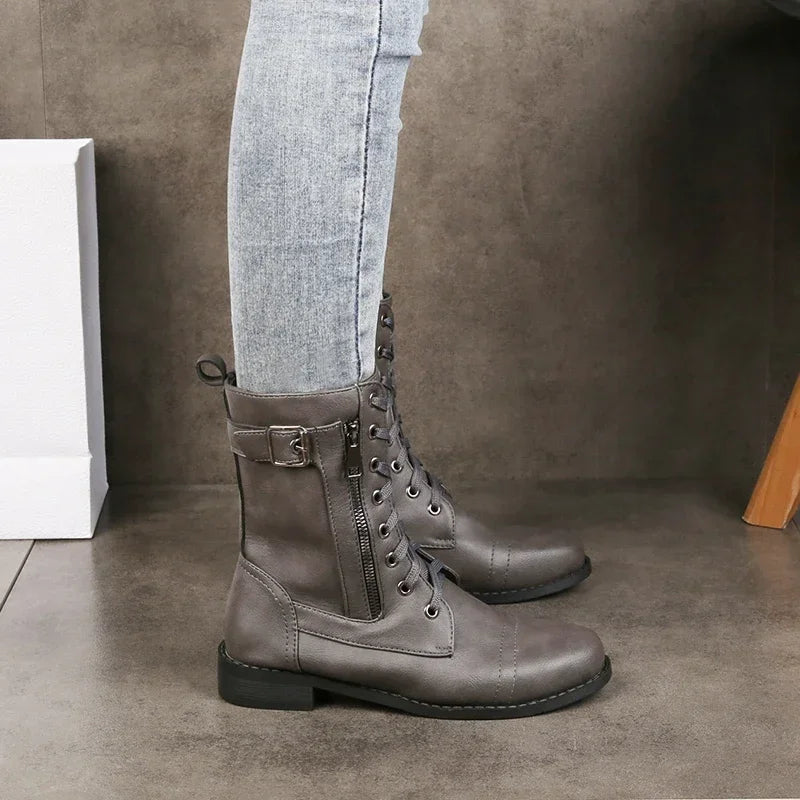 kacob womens lace up biker ankle boots