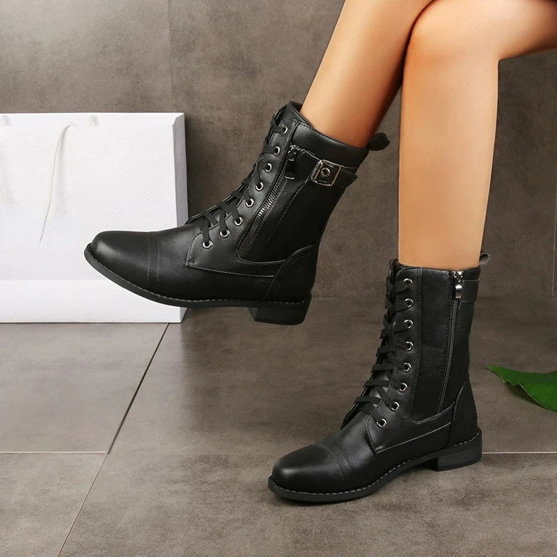 kacob womens lace up biker ankle boots