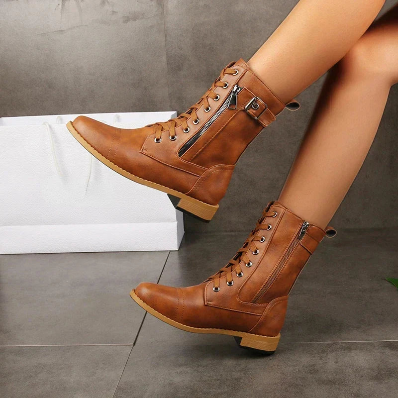 kacob womens lace up biker ankle boots