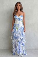 Kacob | Floral Chiffon Ruffle Maxi Dress