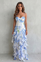 Kacob | Floral Chiffon Ruffle Maxi Dress