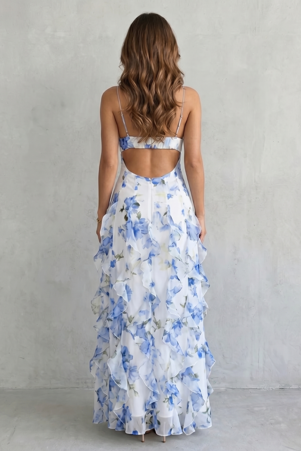 Kacob | Floral Chiffon Ruffle Maxi Dress