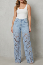 Kacob | Lace Panel Wide Leg Denim Jeans
